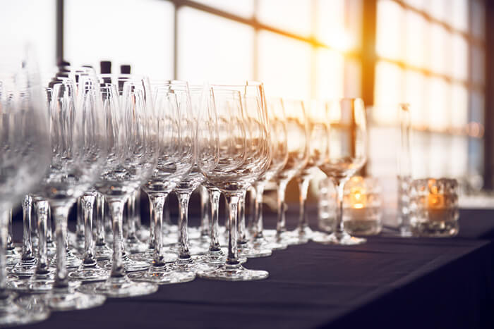 Glassware setup for a corporate or catered event